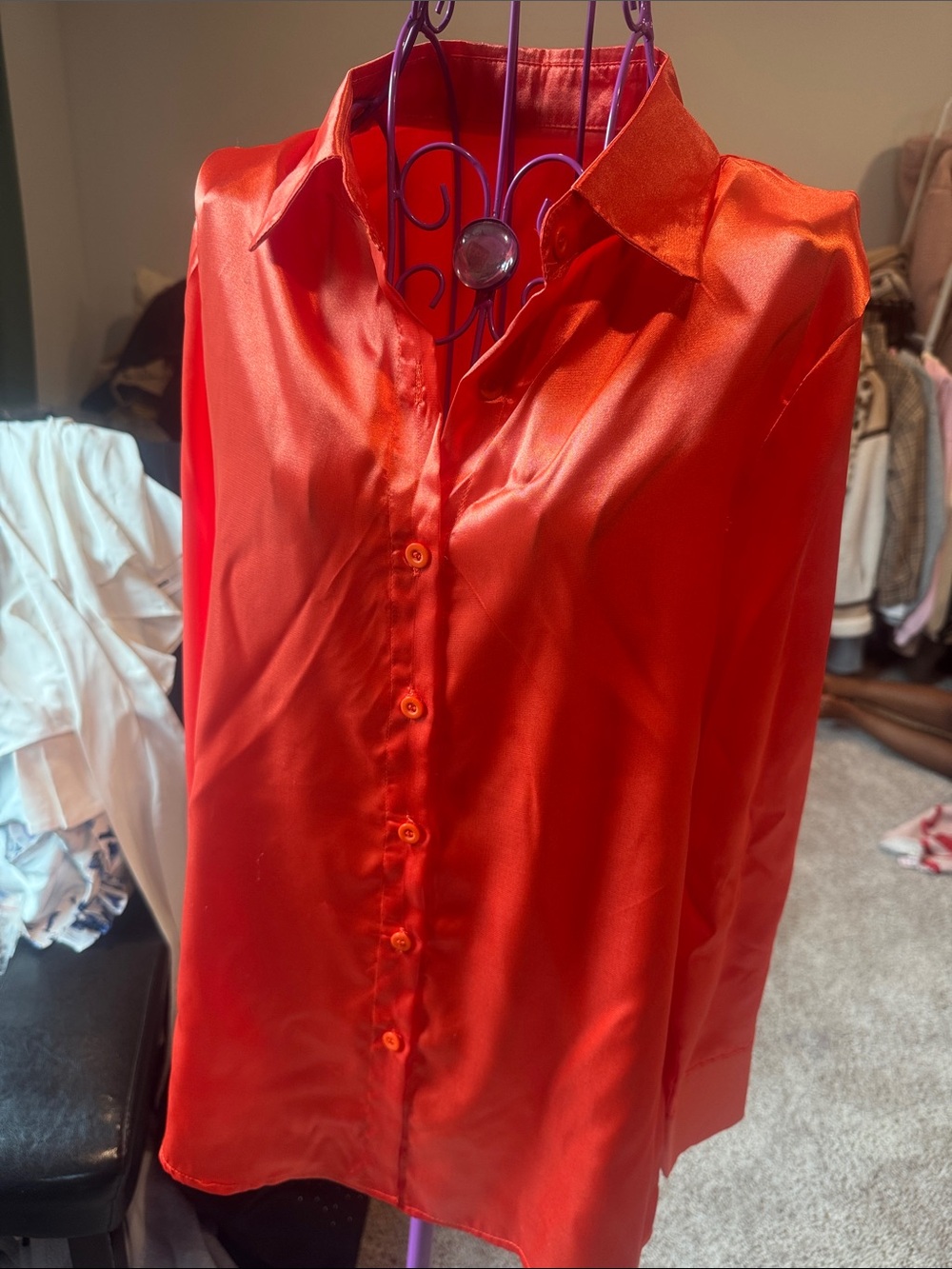 Temu Orange Satin Button-Up Women's Blouse - Unbranded